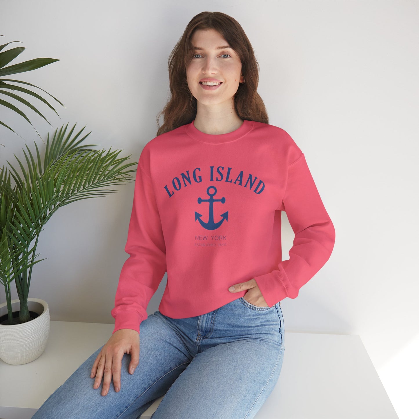 Long Island Anchor Crewneck Sweatshirt - Cozy Unisex Pullover for Casual Style