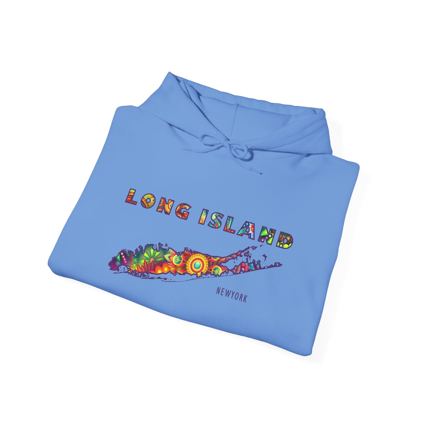 Long Island Colorful Bohemian Feel Map Unisex Hoodie - Perfect for Beach Lovers & Gift for New Yorkers