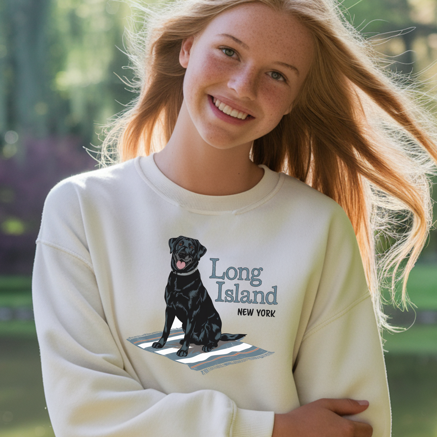 Long Island Labrador Dog Graphic Crewneck Sweatshirt | Unisex Heavy Blend | Casual Comfort Apparel