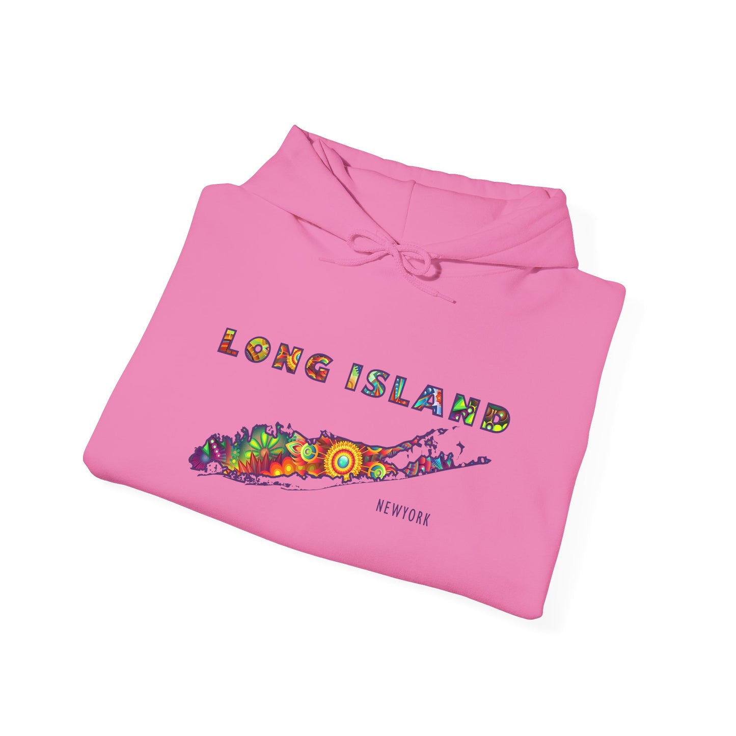 Long Island Colorful Bohemian Feel Map Unisex Hoodie - Perfect for Beach Lovers & Gift for New Yorkers