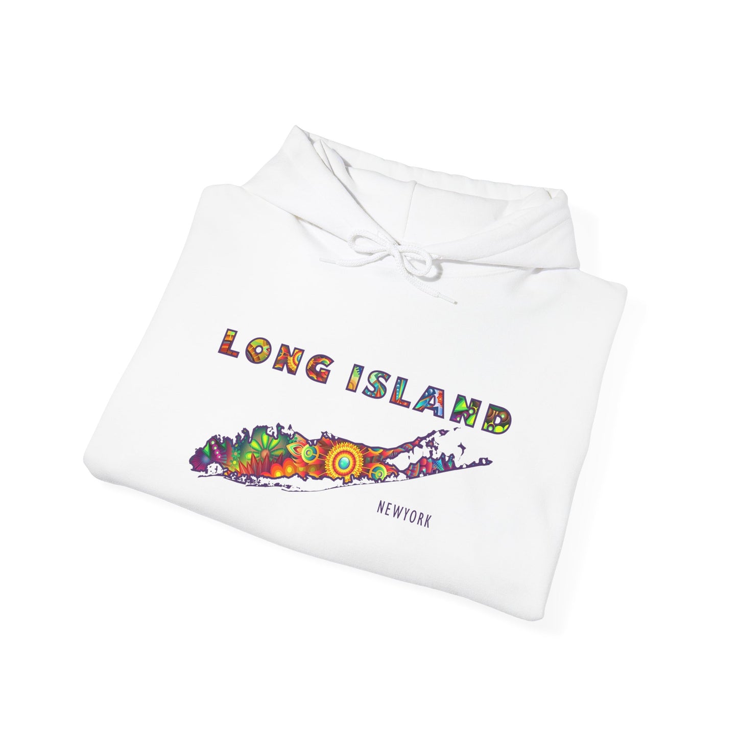 Long Island Colorful Bohemian Feel Map Unisex Hoodie - Perfect for Beach Lovers & Gift for New Yorkers