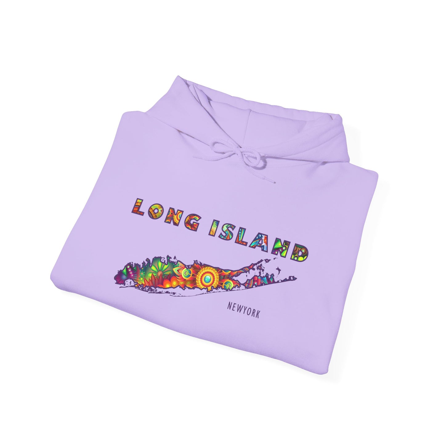 Long Island Colorful Bohemian Feel Map Unisex Hoodie - Perfect for Beach Lovers & Gift for New Yorkers