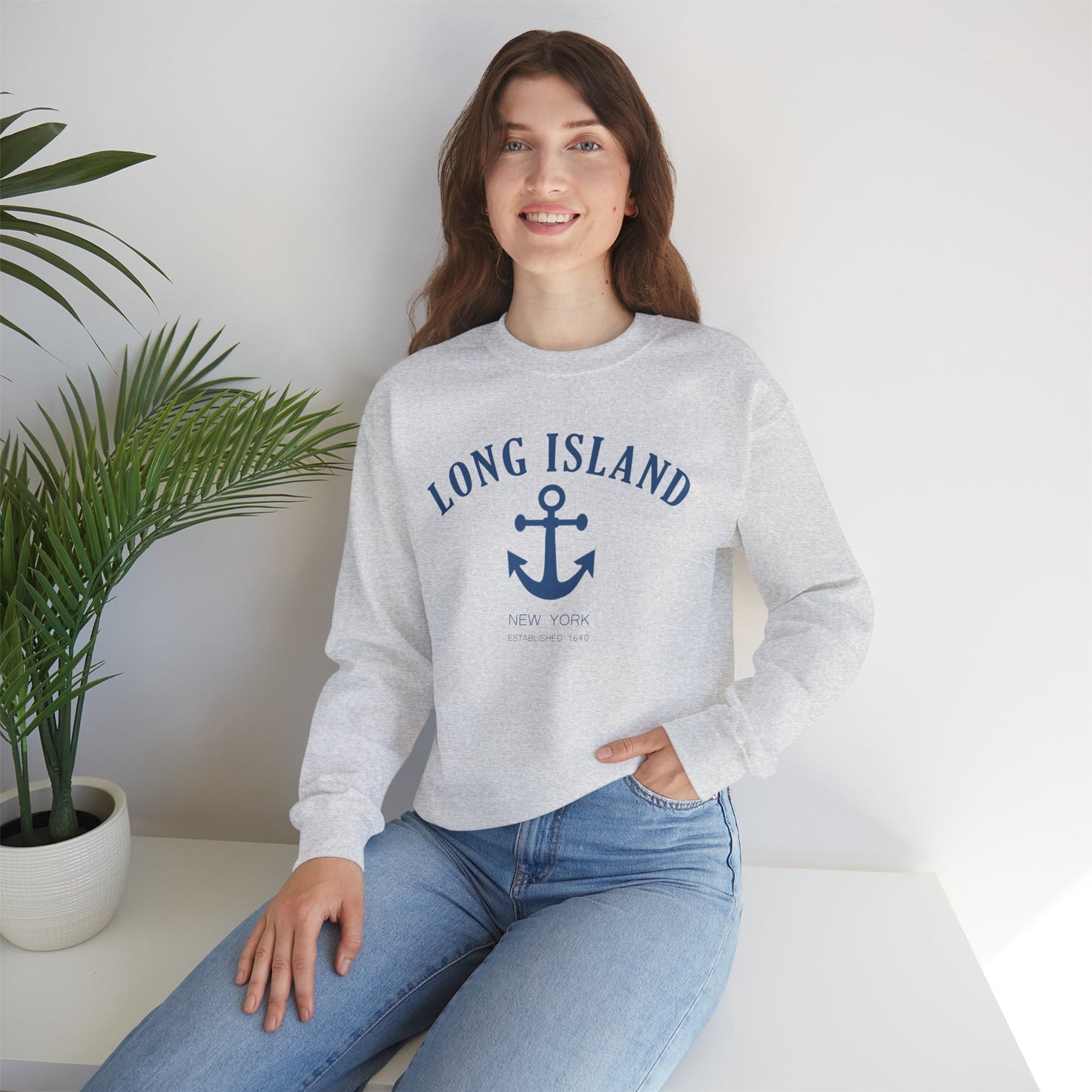 Long Island Anchor Crewneck Sweatshirt - Cozy Unisex Pullover for Casual Style