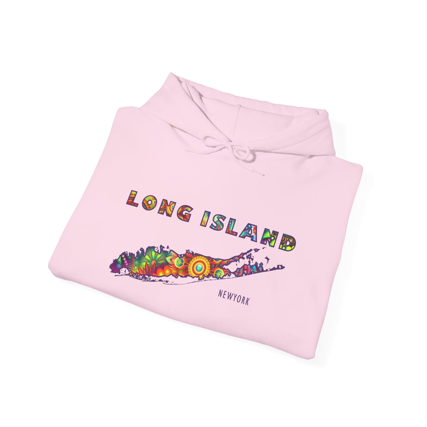 Long Island Colorful Bohemian Feel Map Unisex Hoodie - Perfect for Beach Lovers & Gift for New Yorkers