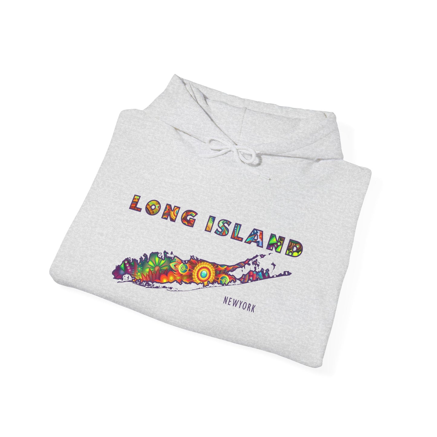 Long Island Colorful Bohemian Feel Map Unisex Hoodie - Perfect for Beach Lovers & Gift for New Yorkers