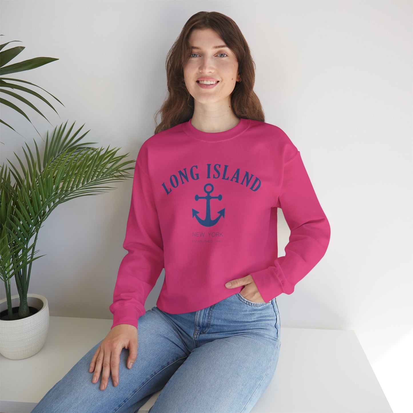 Long Island Anchor Crewneck Sweatshirt - Cozy Unisex Pullover for Casual Style